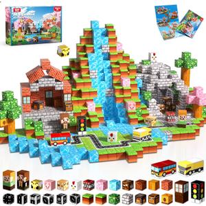 200 PCS 0.8in Magnetic Blocks - Magnet Toys & Magnetic Building Blocks Cubes, Stacking Magnets, STEM Toys for School Acitivities, Birthday Gifts for Boys Age 3+ Years Old (Theme: Forests)