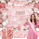 Pink 18th Birthday Decorations - 103 Pcs Happy 18 Year Old Birthday Decorations for Girls Balloons Garland Arch Kit Banner Backdrop Hanging Swirls Tablecloth Cake Cupcake Toppers Sash Supplies