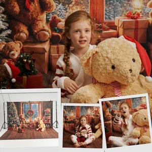 Kate Christmas Bear Themed Bundles for Kids Photography Room Set Includes 2 Backdrops & 7 Kind of Set(Total of 9 Sets)