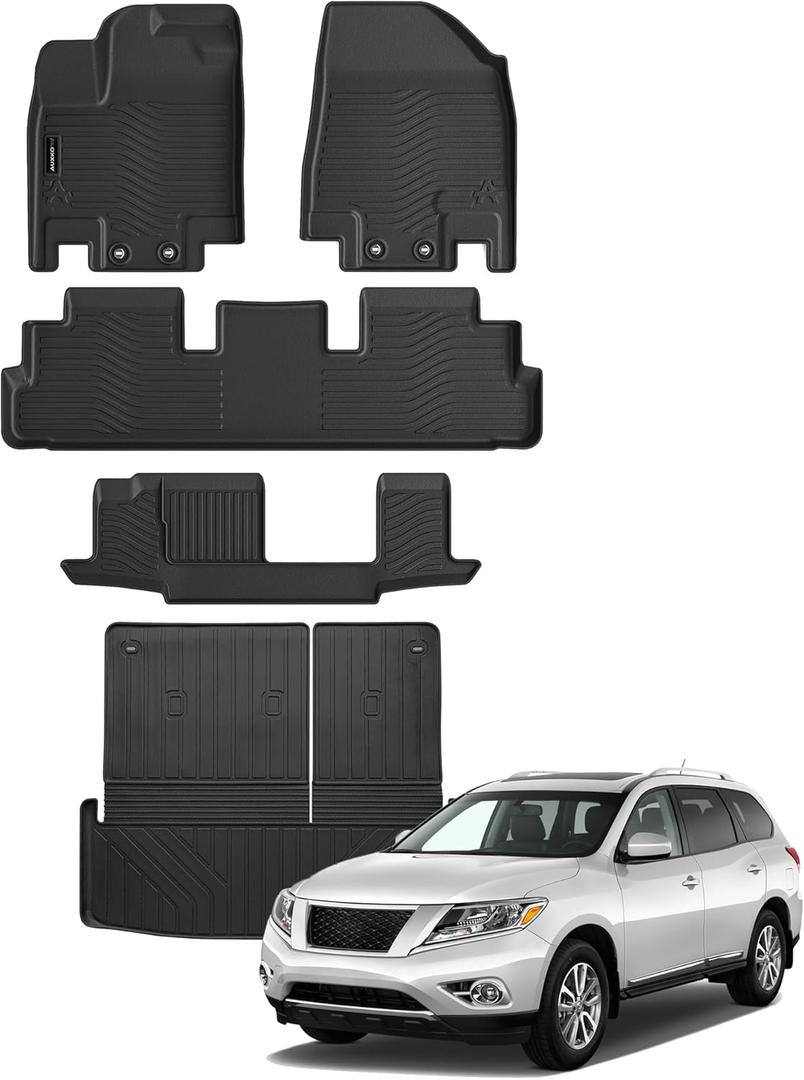 Auxko All Weather Floor Mats Cargo Mat Back Seat Mat Fit for Nissan Pathfinder 8 Seat 2025 2024 2023 2022 TPE Floor Liner Trunk Mat Pathfinder Accessories All Season Odorless Anti-Slip Black
