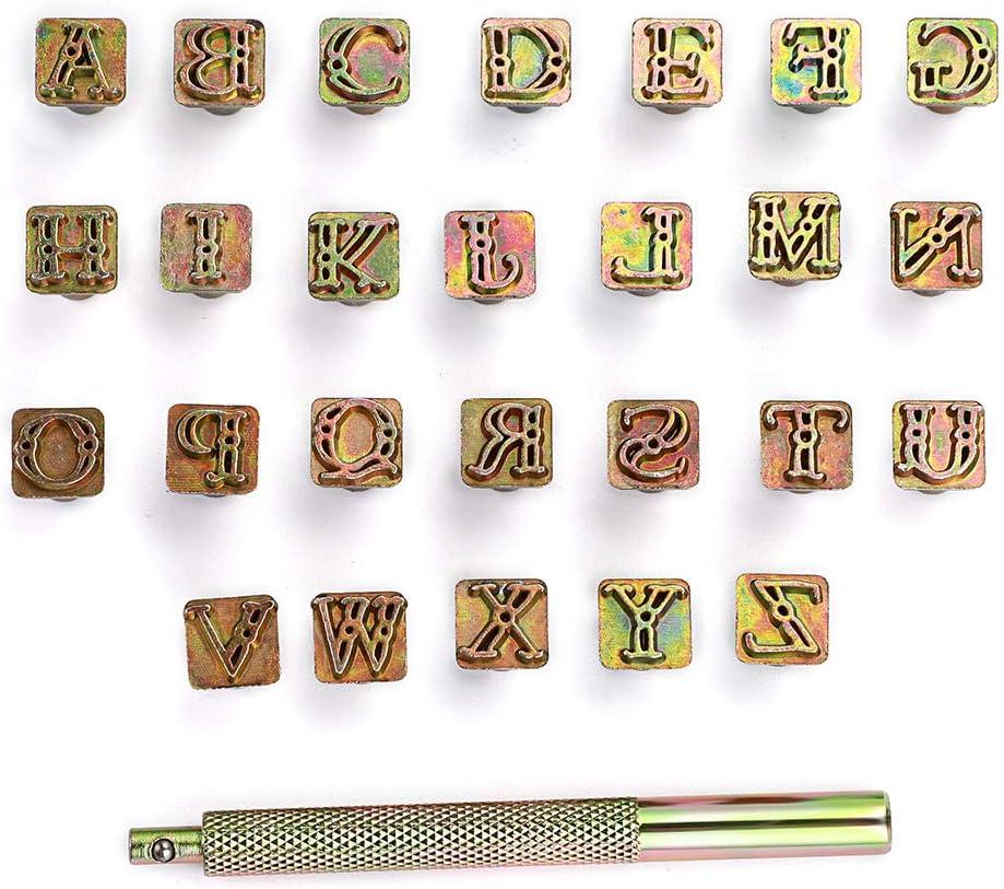 OwnMy Capital Letters Stamp Set, 3/8 / 9.5mm Alphabet Stamp Tools Set Leather Craft Stamping Tools Leather Art Craft Tool (9.5mm - 27pcs)