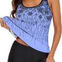Tankini Swimsuit for Women Floral Two Piece Bathing Suit Swimwear Tank Top Swimwear with Boyshorts (Blue, M)