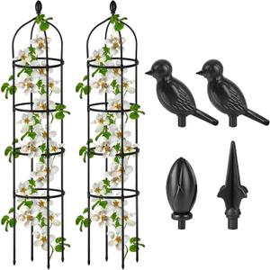 2 Pcs Garden Obelisk Trellis for Climbing Plants Outdoor 6 Ft Rose Bush Round Trellis for Pots Rustproof Metal Plant Flower Trellises for Clematis Vine Jasmine Support Outdoor Indoor (Black)