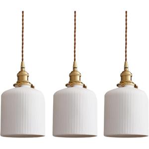 Ceramic Pendant Light Fixture Set of 3, Dome Hanging Light, Adjustable Pendant Lighting for Kitchen Island Bedroom