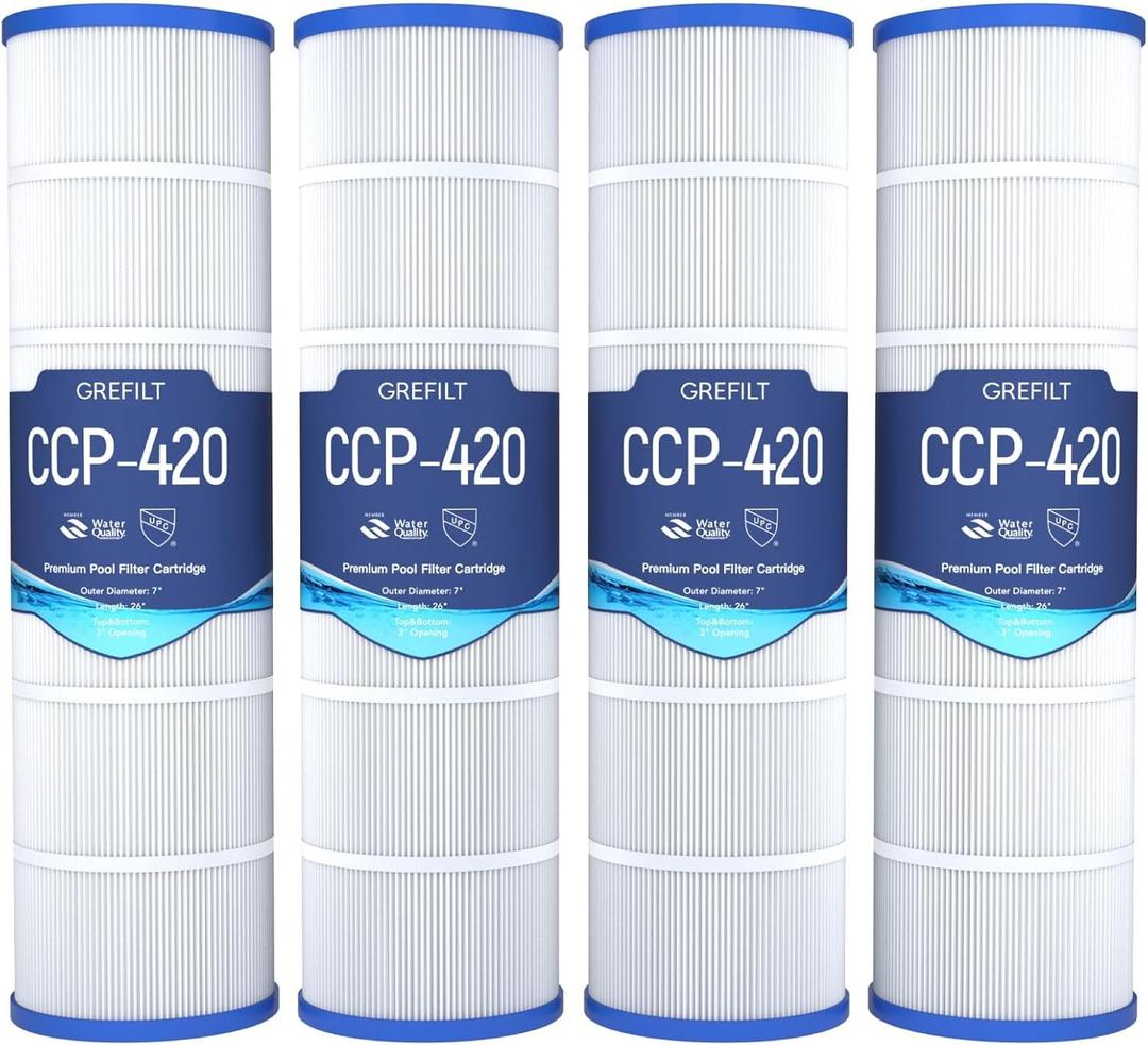 CCP420 Pool Filter Cartridges, Compatible with Pentair Clean & Clear Plus 420, Replaces Pentair R173576, Pleatco PCC105-PAK4, 4-Pack, 420 sq.ft CCP420 Pool Filter Cartridges, Compatible with Pentair Clean & Clear Plus 420, Replaces Pentair R173576, Pleatco PCC105-PAK4, 4-Pack, 420 sq.ft