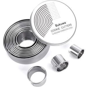 12 Pieces Round Cookie Biscuit Cutter Set, Graduated Circle Pastry Cutters, 18/8 Stainless Steel Cookie Cutters and Donut Cutter Ring Molds