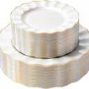 120PCS Pearl White Plastic Plates, Heavy Duty Disposable Party Plates with Gold Rim, 60 Dinner & 60 Dessert for Parties and Wedding