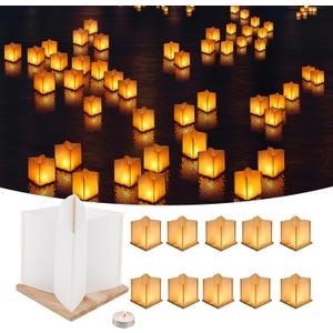 10Pack 6Paper Floating Candle Lantern,Wooden Water Lanterns with Candles,Outdoor Patio Decor for Pool Parties,Wedding,Memorials,Garden (10Lanterns with Candles)