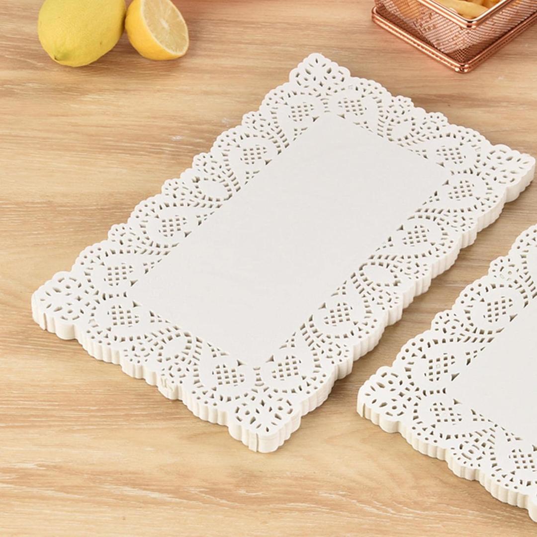 12 inch x 16 inch Rectangle Paper Doilies/Lace Paper Placemats/Disposable Greaseproof Doilies,White,Pack of 100