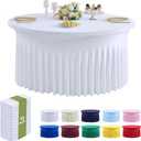 Outpain 12 Pack Spandex 72in/6FT White Round Tablecloths, Stretchy 132inch Fitted 6FT Round Table Cloths, Wrinkle Free Table Cover with Skirt for Wedding Party Dining Banquet