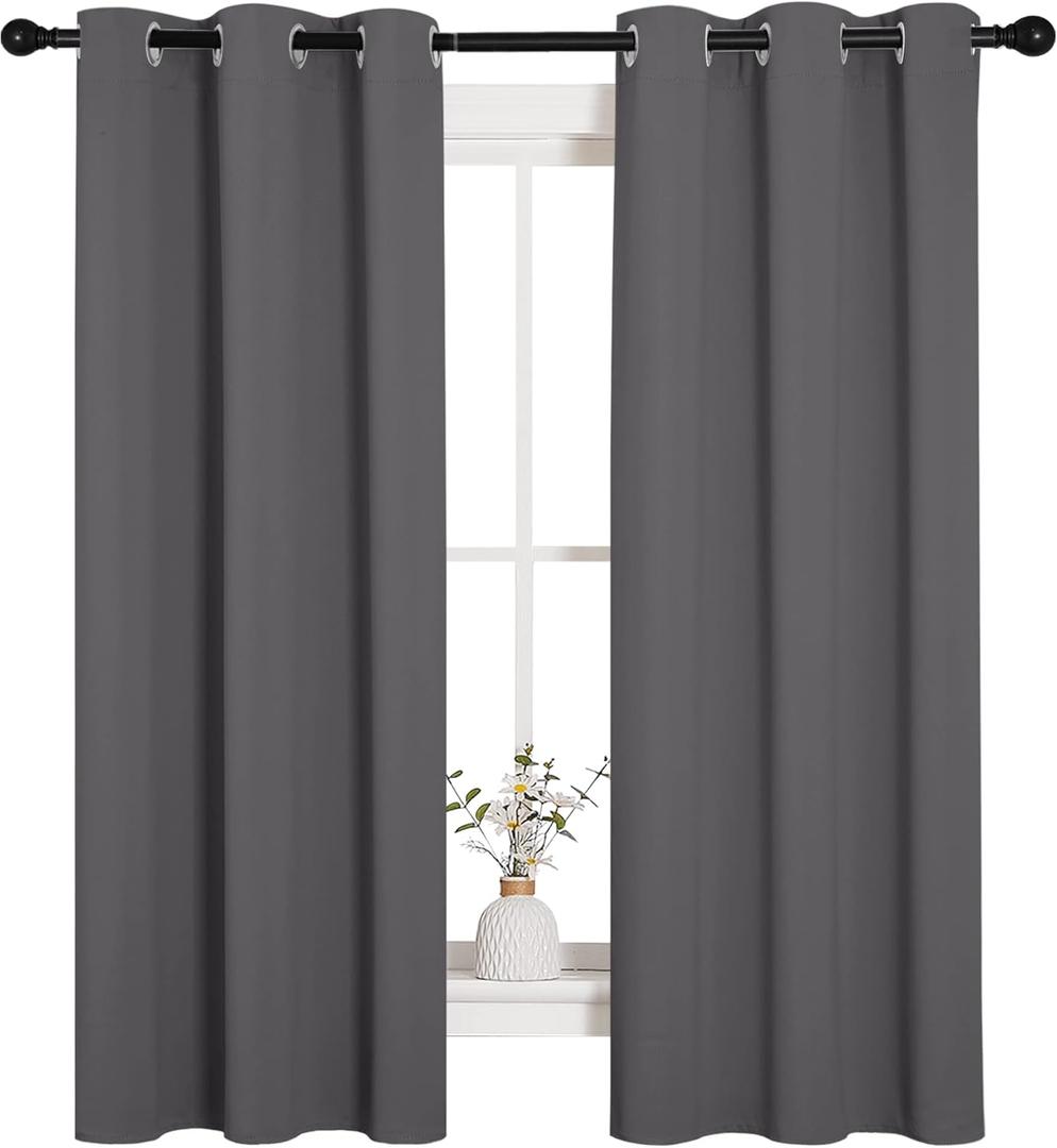 NICETOWN Grey Blackout Curtain Panels for Bedroom, Thermal Insulated Grommet Top Blackout Draperies and Drapes (2 Panels, W34 x L63 inches, Grey)