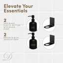 Black Plastic Bottle | Refillable Wall Mount Liquid Soap Dispenser with No Drill Brackets | 16 oz Hand Soap and Lotion for Every Bathroom | Two Bottles (Black Set 2)