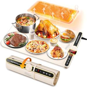 Warming Mat for Food, Food Warming Mat, Electric Warming Tray for Buffets Party, 6 Gear Timed 9 Gear Temperature Controlled 18H Auto Power Off Full Surface Rapid Heating Mat for Food, Home Daily Use (Beige-xl(22.8in X 14.9in))