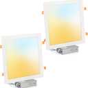 2 Pack 11 Inch Square LED Recessed Ceiling Light 5 Color Temperature for Kitchen Retrofit, Slim Canless Wafer Downlight IC Rated for Bathroom, 24W Dimmable 1920LM for Bedroom ETL FCC