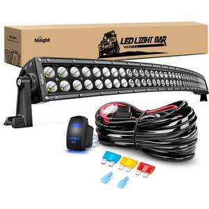 Nilight ZH119 54Inch 54 Inch 312W Curved Spot Flood Combo Bar LED Off Road Driving Light and 1PC 14AWG 12V 5Pin Rocker Switch Wiring Harness Kit-1 Lead