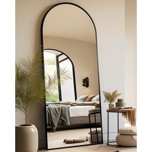 BEVERDY Full Length Mirror, Arched Floor Mirror with Stand, 28"x71" Oversized Floor Mirror, Wall Mirror Full Length Freestanding, Wall Mounted Mirror for Bedrooom Living Room, Black