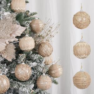 XmasExp Farmhouse Christmas Ball Ornaments Set-70mm/2.76" Shatterproof Rustic Xmas Tree Hanging Decoration (12 Counts,Beige & Champagne)