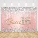Sensfun Sweet 16 Birthday Backdrop Rose Gold Princess Sweet Sixteen Photography Background Silver Diamond Bokeh Glitter Spots Pink Girls Happy 16th Birthday Party Decorations Cake Table Banner 7x5ft