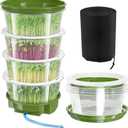 4-Tier Sprouts Growing Kit with Drain Hose & Ventilation Holes, Stackable Microgreens Growing Sprouting Trays Including Blackout Cover, Soil-Free Sprouter for Planting Broccoli Alfalfa Bean Seeds