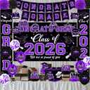 Graduation Decorations Class of 2026,Purple Graduation Decorations 2026- Congrats Grad Decorations Banner Hanging Swirls,Graduation Card Box,Paper Pompoms,Balloons,Porch Sign for College Grad Party