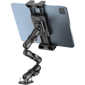 OHLPRO Heavy Duty Drill Base Tablet Mount Holder, 360 Adjustable iPad Mount Truck Dashboard, 3-Stage Stand for 5-13" iPad Pro Air Mini Galaxy Tab Switch, Tablet Vehicle for Car Wall Desk (12-inch Arm)