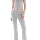 PUMIEY Women's 2 Piece Lounge Sets Short Sleeve Tops Fold-Over Flare Pants Casual Outfits Matching Set Nap Collection,L