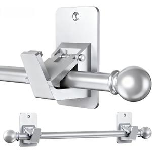 EKOTTOK Heavy Duty Curtain Rods No Drilling for Windows 30 to 45 Inches,5/8 Inch Diameter No Drill Small Curtain Rod Set with Adhesive Brackets, Silver