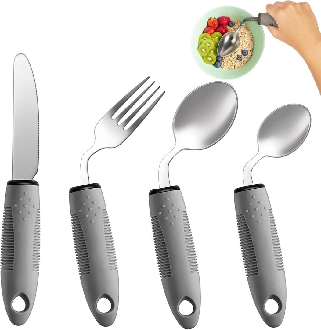 4-Piece Adaptive Utensils Set - 42 Angled Parkinsons Utensils, 2.5 oz Weighted Utensils for Tremors and Parkinsons Patients, Easy Grip Weighted Silverware for Hand Tremors (Left-Handed)