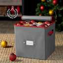 ZOBER Christmas Ornament Storage Box - Stores 64 3" Ornaments, With Dividers - Ornament Organizer Storage Box, Durable Christmas Containers Holder, Dual Zipper - Gray