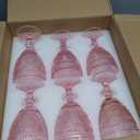 Pink Glass Goblets Wine Glassware, 10 oz Vintage Wine Glasses Set of 12, Romantic Wedding Glass Set, Embossed Drinking Stemware Beverage Cups for Wedding Engagement Christmas Party Bar, standard