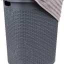 Mind Reader 50L Slim Laundry Hamper, Clothes Basket, Lid, Wicker Design, Plastic, 17.65"L x 13.75"W x 21"H, Gray