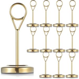 12 Pcs Gold Table Number Holders with Weighted Base Stand and Clip, Elegant Gold Place Card Holders for Table, Perfect for Wedding Reception, Anniversary, Birthday Party & Formal Event Decorations