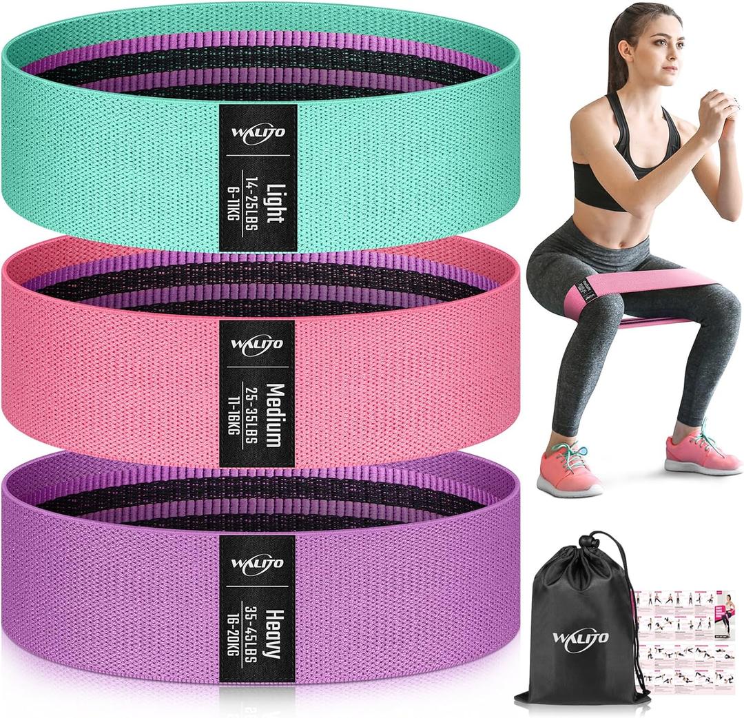 WALITO Resistance Bands for Working Out, Fabric Exercise Bands for Legs and Butt, Workout Bands for Women and Men, Booty Band for Yoga Starter Set, Pilates, Rehab, Fitness and Home Workout (Pink,Aqua,Purple)