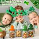 Yungyan 4 Pcs St. Patrick's Day Candy Jar with Shamrock Ceramic Lid Clear Glass Shamrock Cookie Jar St Patricks Day Decorations for Candy Dish Cookie Chocolate Irish Table Party Supplies