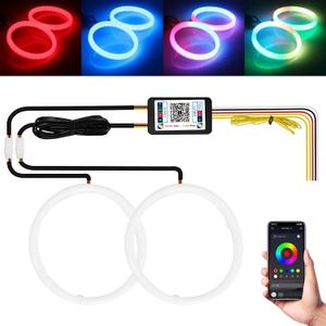 Qasim Angel Eyes Halo Rings Cotton Lights 12V 80MM RGB LED Universal for Car Scooter Motorcycle DRL with Turn Signal Function APP Bluetooth Control Multi-Color 2-Pack