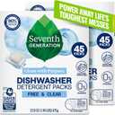 Seventh Generation Dishwasher Detergent Packs Free & Clear Pack of 2 for Sparkling Dishes Dishwasher Tabs 45 Count