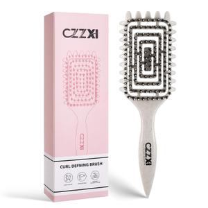 4 x CZZXI Curly Hair Brush, Tangle-Free Defining Brush for Volume, Curl Definition, Edge Lifting, and Enhancing Waves (Beige)