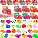 28 Pack Valentines Day Gifts for Kids Classroom Mochi Squishies Fidget Toys Filled Heart with Valentines Cards for Kids School, Valentines for Class Valentines Exchange Cards Party Favors Prizes