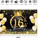 9x6ft Happy 16th Birthday Party Decoration Black Gold Sign Sixteen Birthday Poster for Anniversary Photo Booth Backdrop Background Banner BJDWAT0415