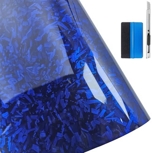 LZLRUN Forged Matte Carbon Fiber Black Vinyl Wrap Roll Air Release Sticker Sheet Film DIY Decal Car Auto Vehicle Morotcycle Self Adhesive (4inch x 30ft,Blue)
