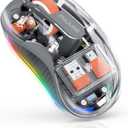 Creative Transparent Wireless Mouse, Dual Bluetooth & 2.4GHz for Multi Device, USB-C Receiver Ideal for MacBook/Laptops, Rechargeable, Silent, Portable, Cool LED, Ergonomic - Grey