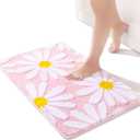 QJHOMO Pink Bathroom Rugs Cute Daisy Bath Mat White and Yellow Flower Decor Rug Non Slip Floor Carpet Microfiber Bathmat Super Absorbent Machine Washable Bathtub Mats for Shower (16x24 inch)