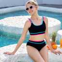 Teen Black Swimsuits Size 14-16 Bikini for Teens Two Piece Bathing Suits Trajes De Baño para Niñas Black Swim Color Block Sport Bikini Sets Adjustable Double Straps Top Bottoms Padded Modest Swimwear