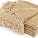 RECYCO Throw Blanket Soft Cozy Chenille Throw Blanket with Fringe Tassel for Couch Sofa Chair Bed Living Room Gift (Beige, 50" x 60")