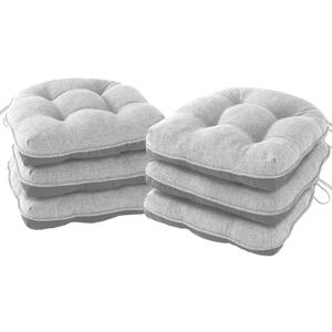 IPYNBAP Chair Cushions for Dining Chairs Set of 6, Kitchen Chair Cushions, Chair Pads with Ties and Non Slip Backing, Tufted Memory Foam Seat Cushion 6 Pack, 15.5" x 15.5" x 4", Light Gray