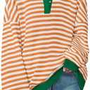 ZESICA Sweatshirts for Womens Long Sleeve Lapel V Neck Striped Oversized Tops, Size Medium
