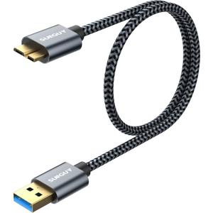 SUNGUY Micro USB 3.0 Cable 1.5FT, USB A Male to Micro B Hard Drive Cable Compatible with Galaxy S5, Note 3, Toshiba Canvio, Camera, Hard Drive (Grey)
