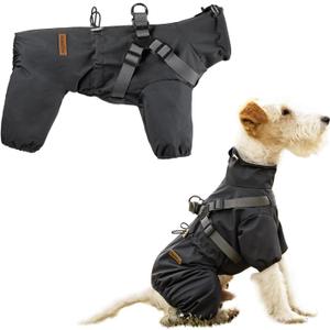 Dog Raincoat with Harness for Small and Medium Dogs, Adjustable Waterproof Dog Rain Jacket,Reflective Rainproof Puppy 4 Legs Raincoat-Grey,S