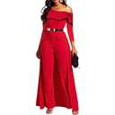 VERWIN Patchwork Overlay Embellished Plain Women's Jumpsuit High-Waist Woman Romper (X-Large, Red Ruffle)