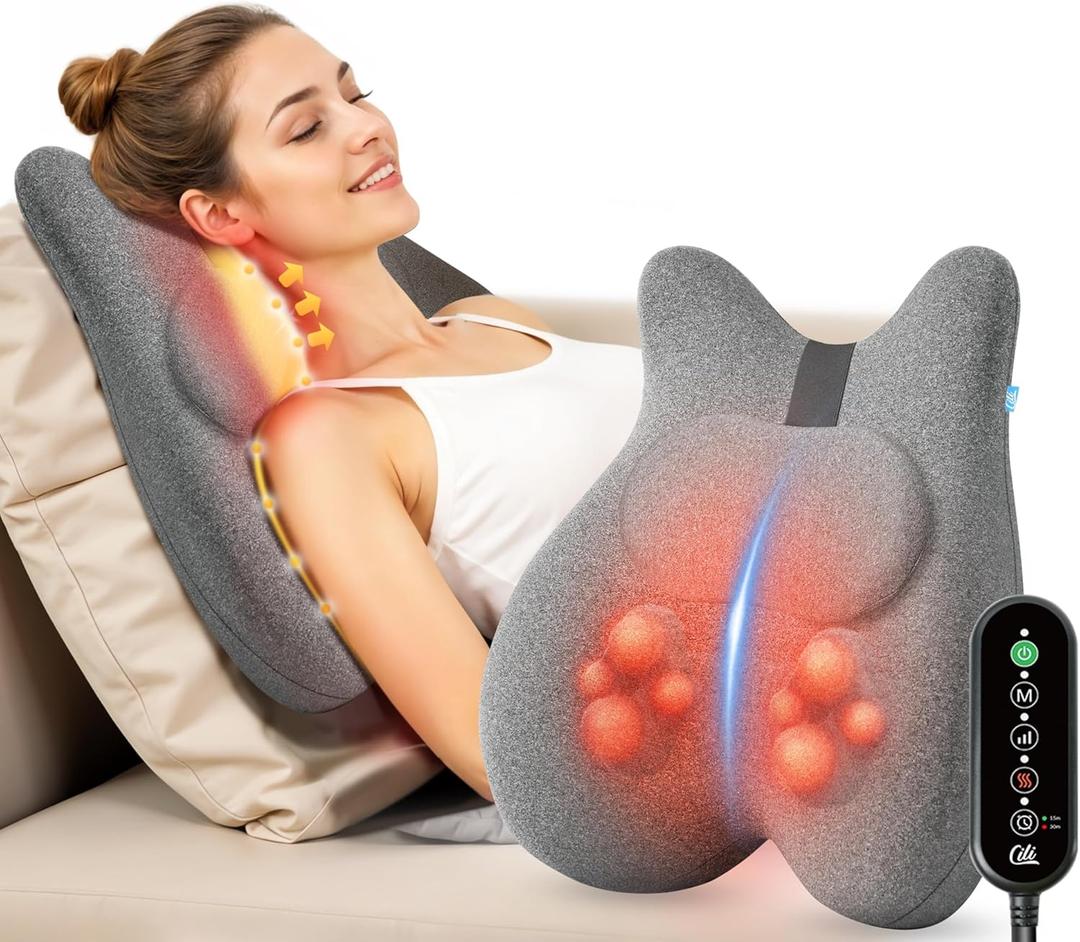 CILI Back Lumbar Support Pillow for Office Chair, Desk Chair Lumbar Back Support with Massage & Heating Function, Memory Foam Lumbar Pillow for Home Office Use (Dark Gray)
